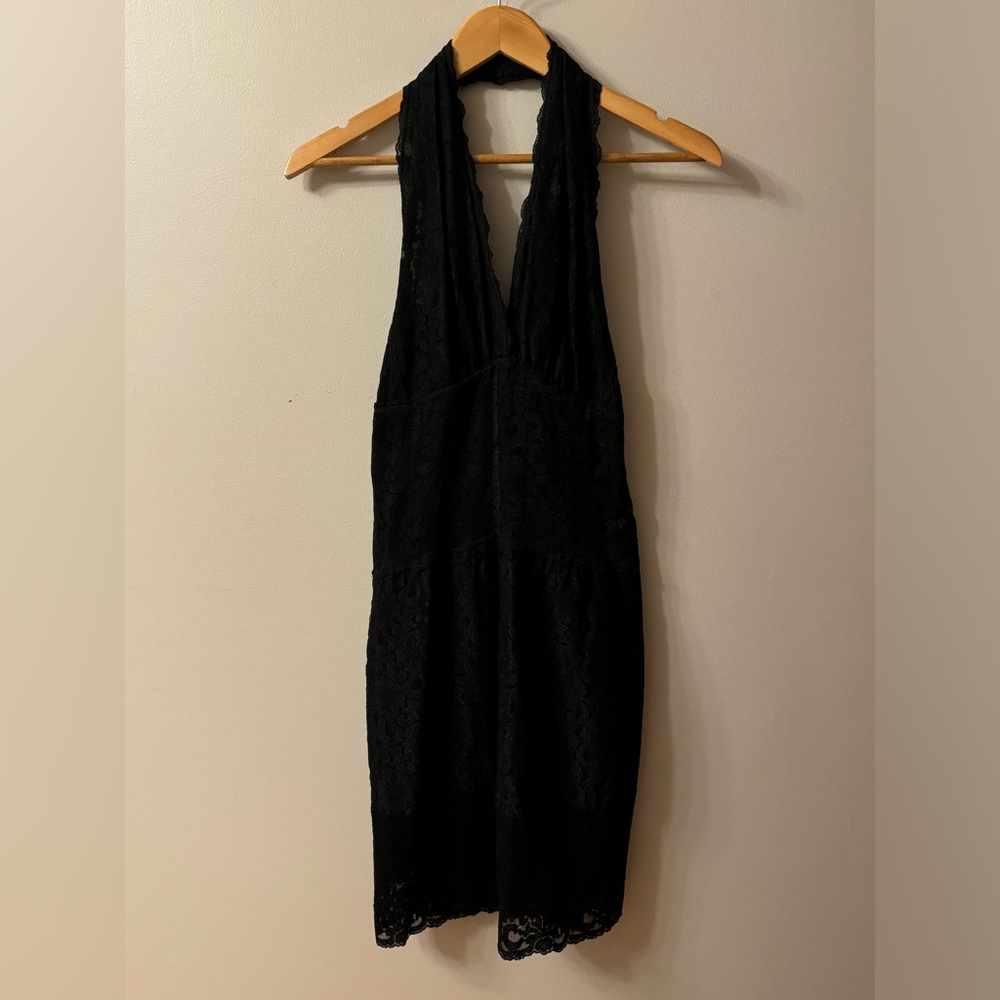 Nicole Miller black lace halter dress size 2